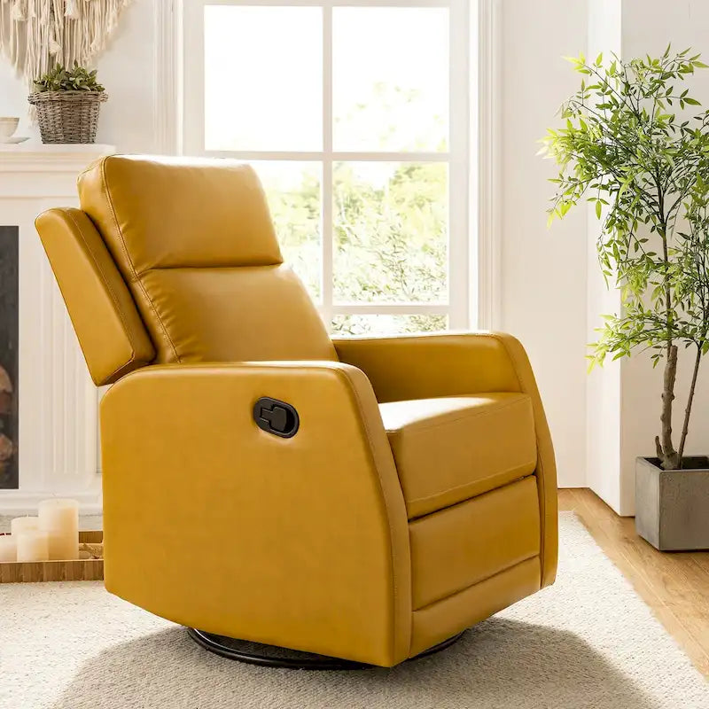 Fauteuil inclinable, pivotant et à bascule manuel Esteban moderne en similicuir avec dossier à oreilles