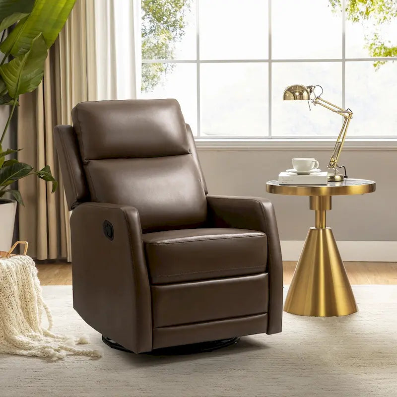 Fauteuil inclinable, pivotant et à bascule manuel Esteban moderne en similicuir avec dossier à oreilles