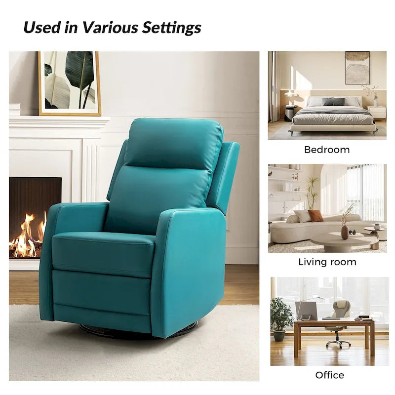 Fauteuil inclinable, pivotant et à bascule manuel Esteban moderne en similicuir avec dossier à oreilles