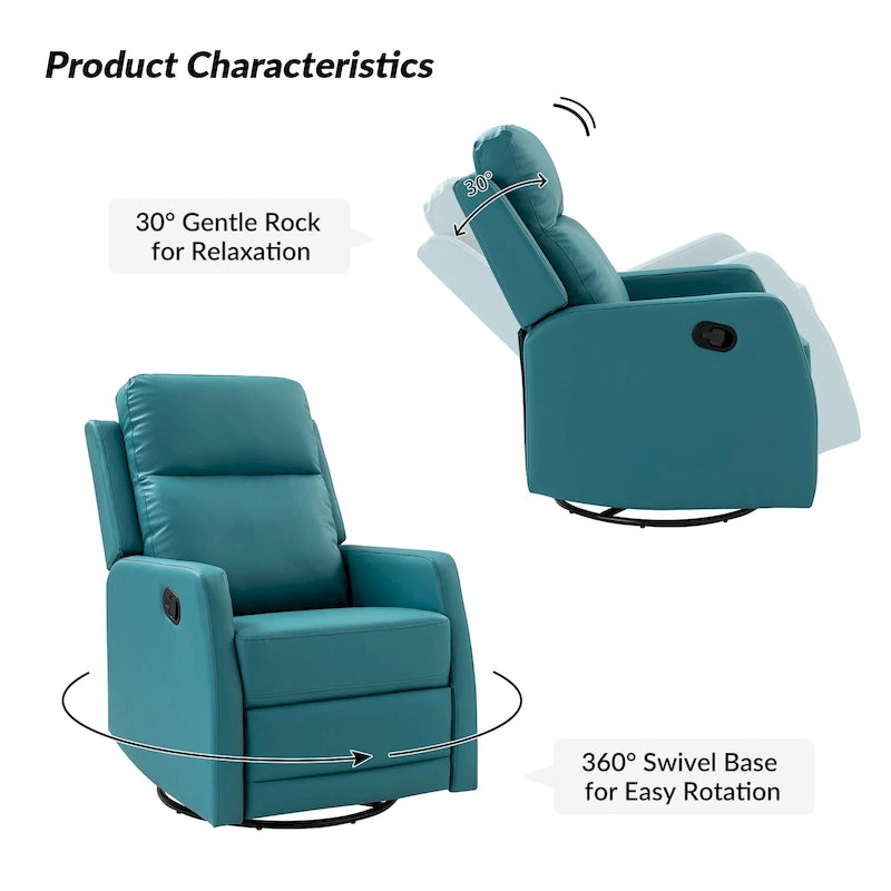 Fauteuil inclinable, pivotant et à bascule manuel Esteban moderne en similicuir avec dossier à oreilles