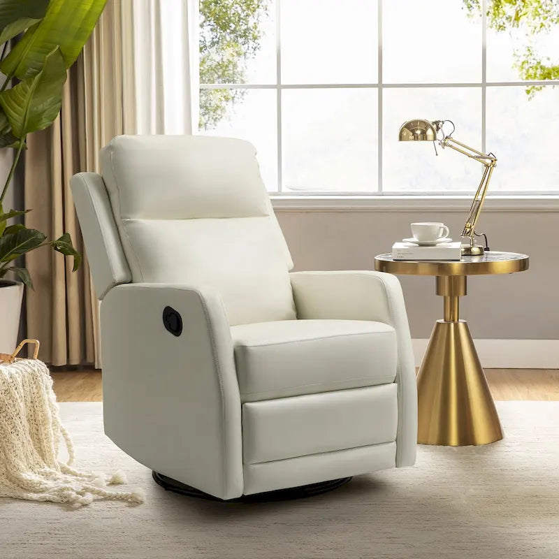 Fauteuil inclinable, pivotant et à bascule manuel Esteban moderne en similicuir avec dossier à oreilles