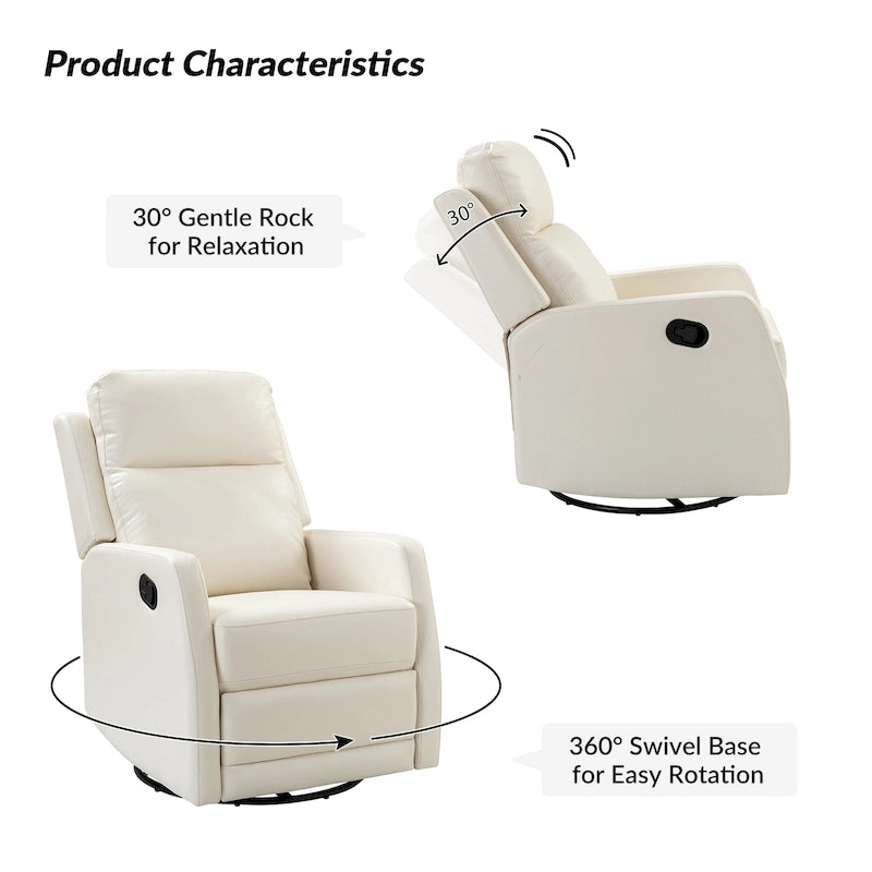 Fauteuil inclinable, pivotant et à bascule manuel Esteban moderne en similicuir avec dossier à oreilles