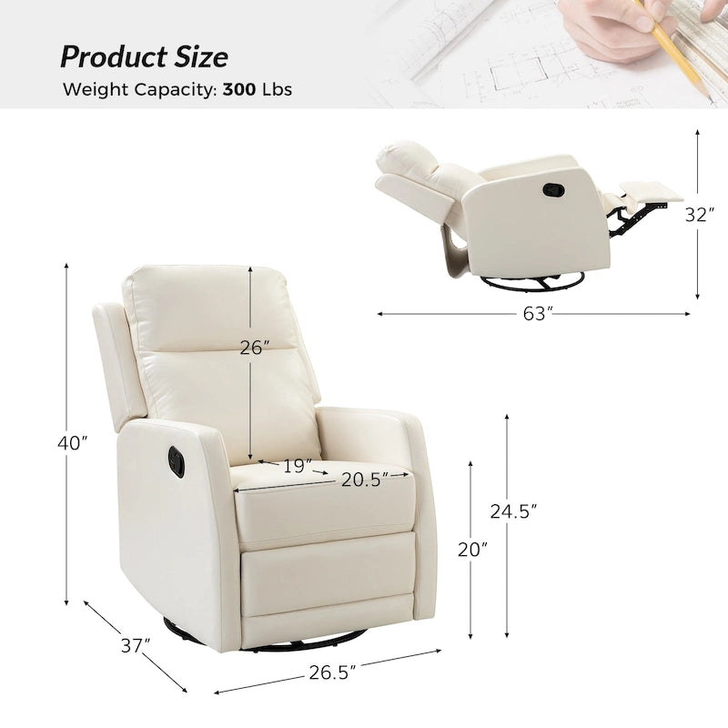 Fauteuil inclinable, pivotant et à bascule manuel Esteban moderne en similicuir avec dossier à oreilles