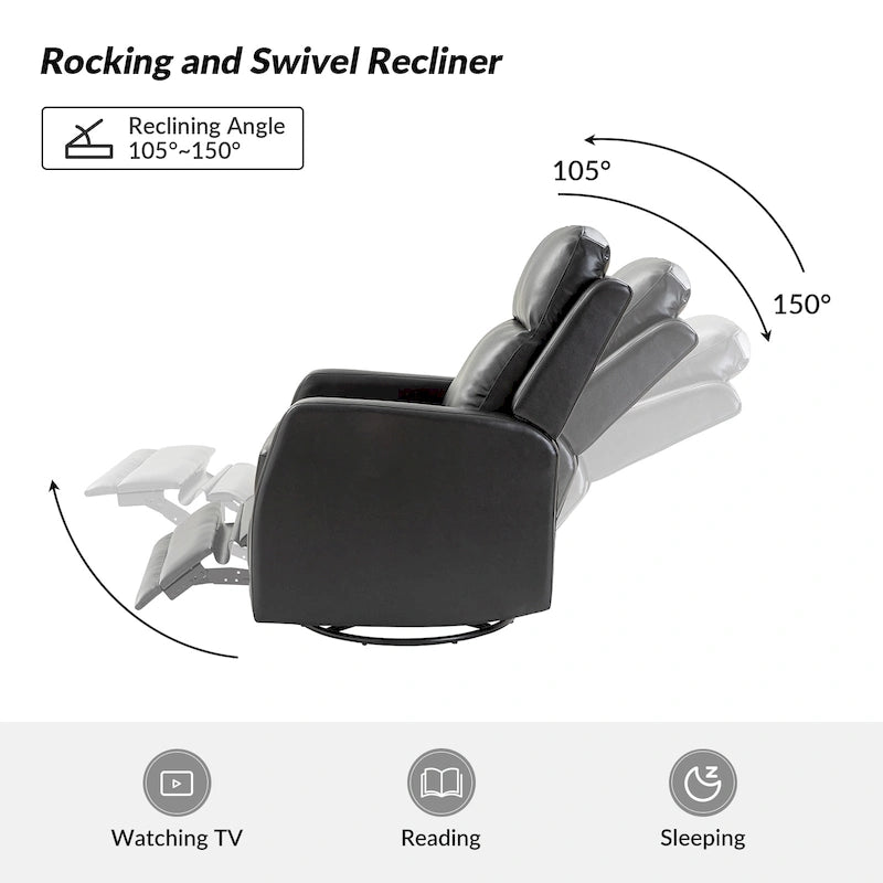 Fauteuil inclinable, pivotant et à bascule manuel Esteban moderne en similicuir avec dossier à oreilles