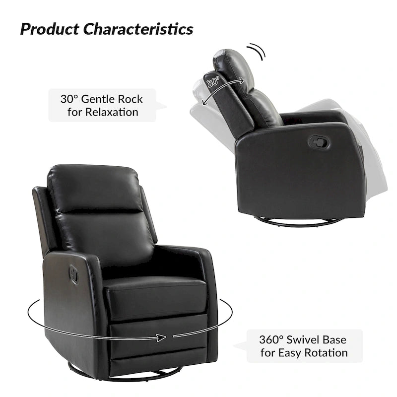 Fauteuil inclinable, pivotant et à bascule manuel Esteban moderne en similicuir avec dossier à oreilles
