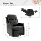 Fauteuil inclinable, pivotant et à bascule manuel Esteban moderne en similicuir avec dossier à oreilles