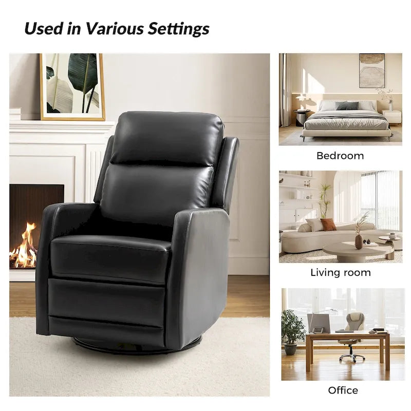 Fauteuil inclinable, pivotant et à bascule manuel Esteban moderne en similicuir avec dossier à oreilles