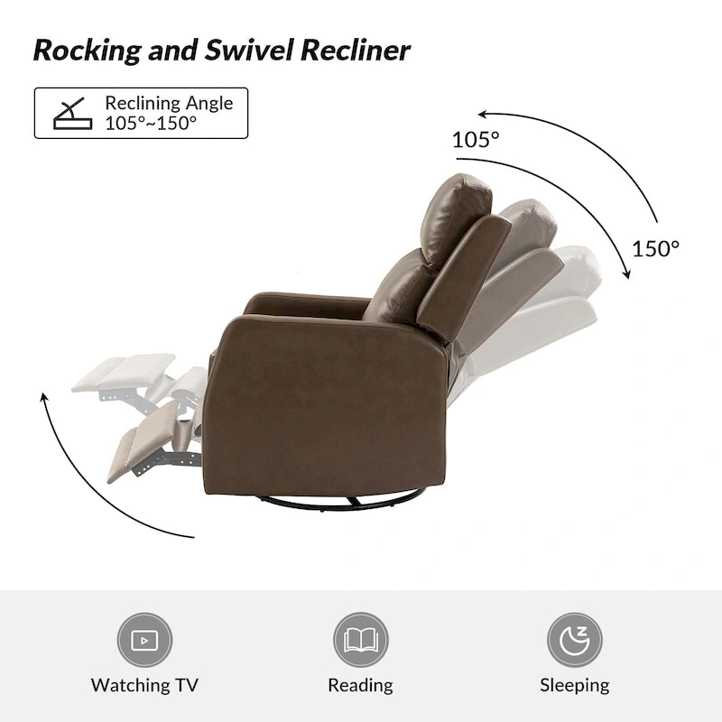 Fauteuil inclinable, pivotant et à bascule manuel Esteban moderne en similicuir avec dossier à oreilles