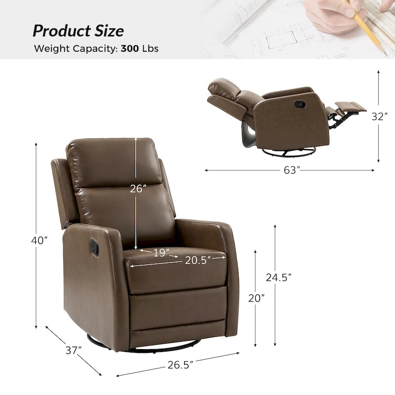 Fauteuil inclinable, pivotant et à bascule manuel Esteban moderne en similicuir avec dossier à oreilles