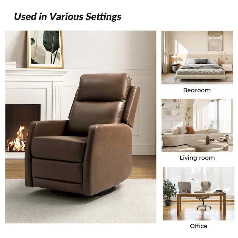Fauteuil inclinable, pivotant et à bascule manuel Esteban moderne en similicuir avec dossier à oreilles