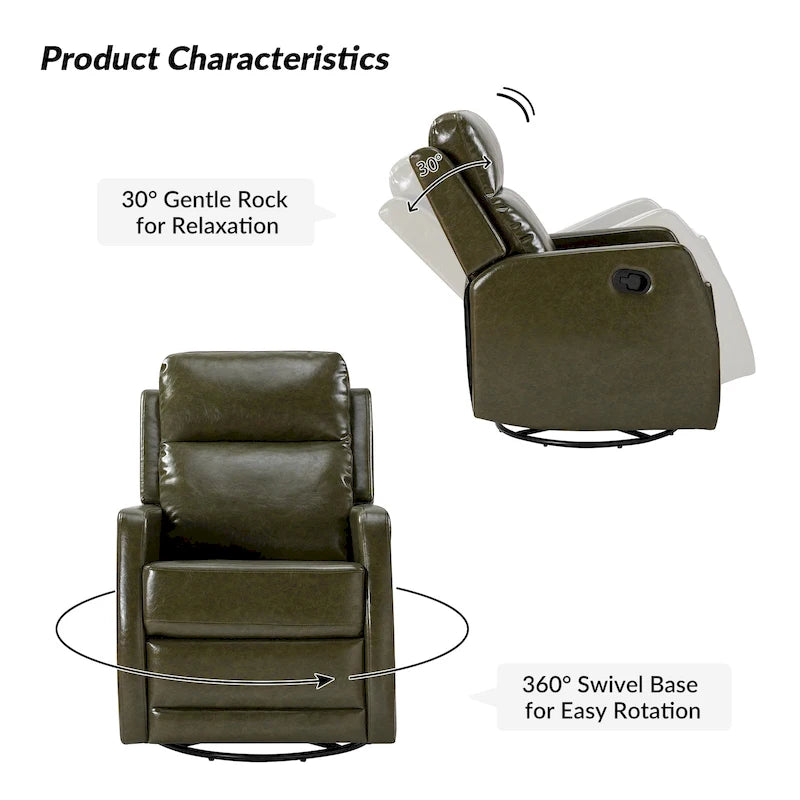 Fauteuil inclinable, pivotant et à bascule manuel Esteban moderne en similicuir avec dossier à oreilles