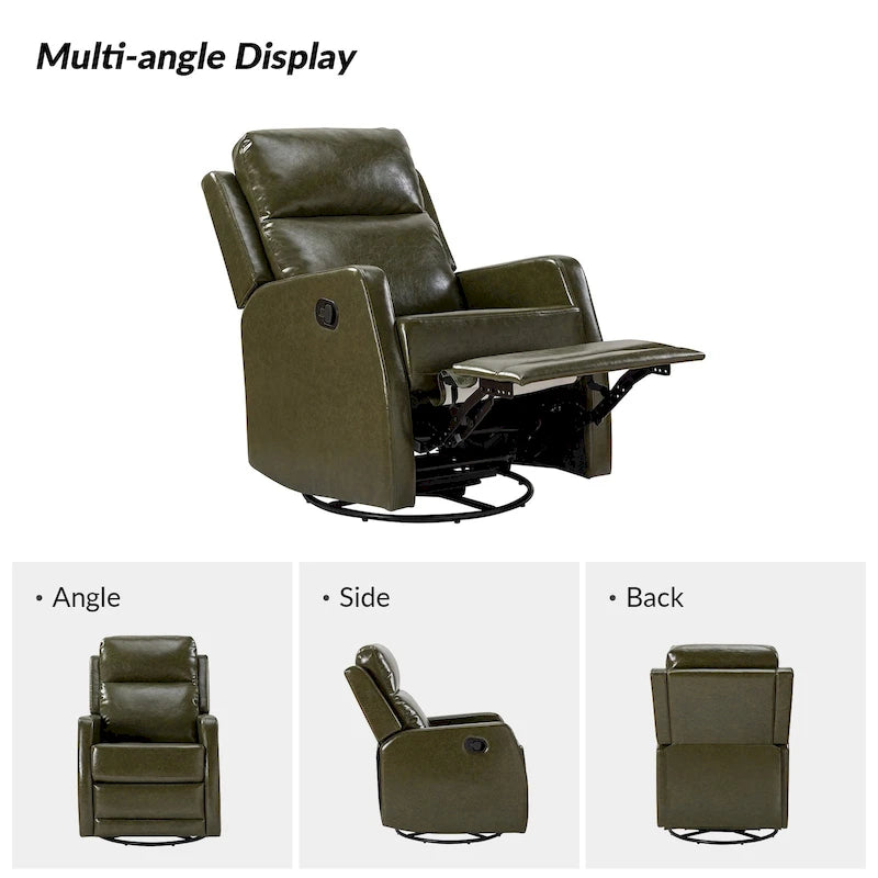 Fauteuil inclinable, pivotant et à bascule manuel Esteban moderne en similicuir avec dossier à oreilles