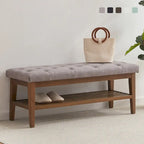 Banc à chaussures d'entrée, Banc de rangement en tissu et bois massif, Banc rembourré de 109 cm pour salon, chambres