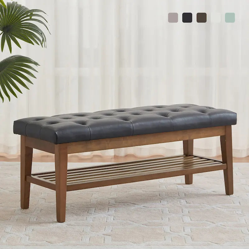 Banc à chaussures d'entrée, Banc de rangement en tissu et bois massif, Banc rembourré de 109 cm pour salon, chambres