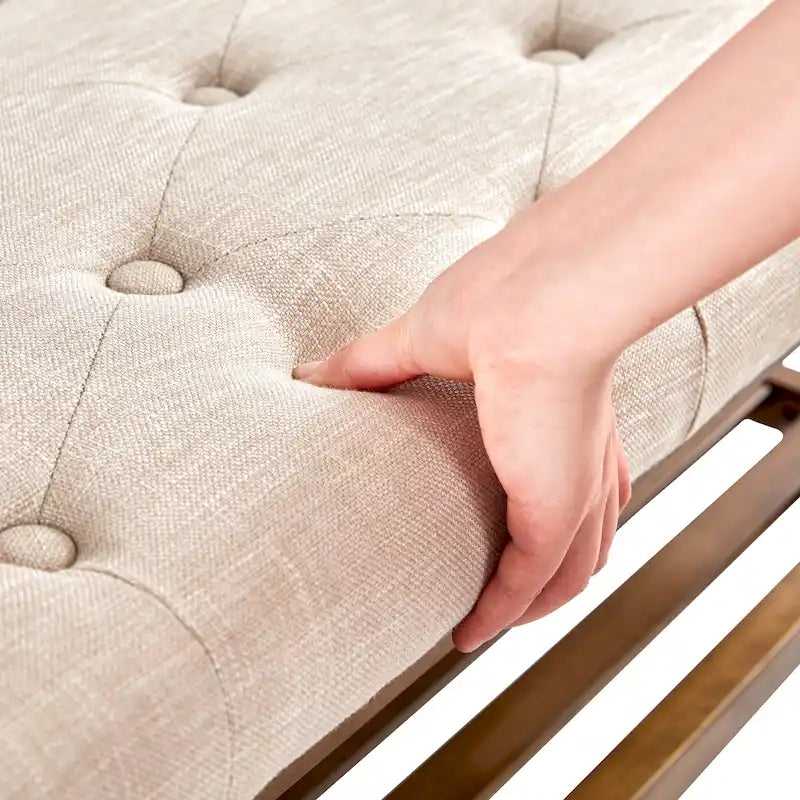 Banc à chaussures d'entrée, Banc de rangement en tissu et bois massif, Banc rembourré de 109 cm pour salon, chambres