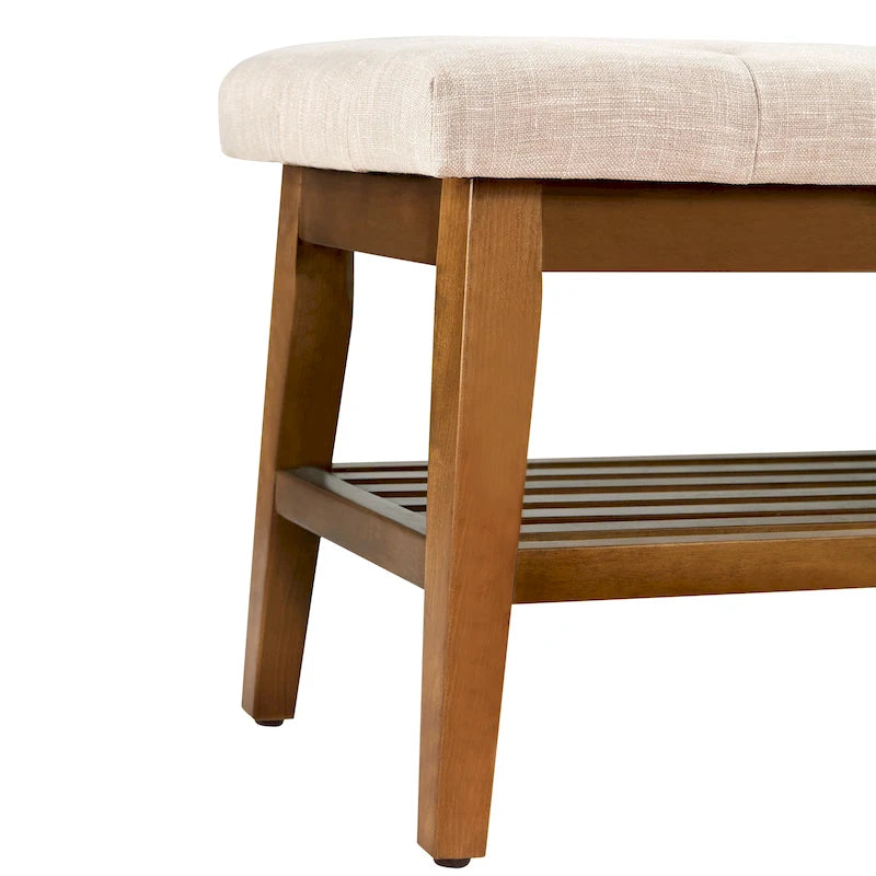 Banc à chaussures d'entrée, Banc de rangement en tissu et bois massif, Banc rembourré de 109 cm pour salon, chambres