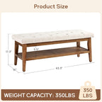 Banc à chaussures d'entrée, Banc de rangement en tissu et bois massif, Banc rembourré de 109 cm pour salon, chambres