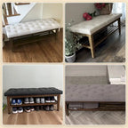 Banc à chaussures d'entrée, Banc de rangement en tissu et bois massif, Banc rembourré de 109 cm pour salon, chambres