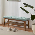 Banc à chaussures d'entrée, Banc de rangement en tissu et bois massif, Banc rembourré de 109 cm pour salon, chambres
