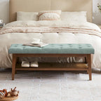 Banc à chaussures d'entrée, Banc de rangement en tissu et bois massif, Banc rembourré de 109 cm pour salon, chambres