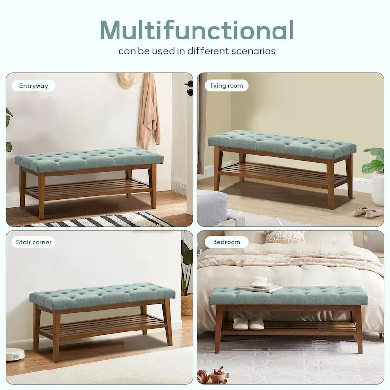 Banc à chaussures d'entrée, Banc de rangement en tissu et bois massif, Banc rembourré de 109 cm pour salon, chambres