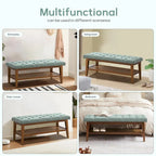 Banc à chaussures d'entrée, Banc de rangement en tissu et bois massif, Banc rembourré de 109 cm pour salon, chambres