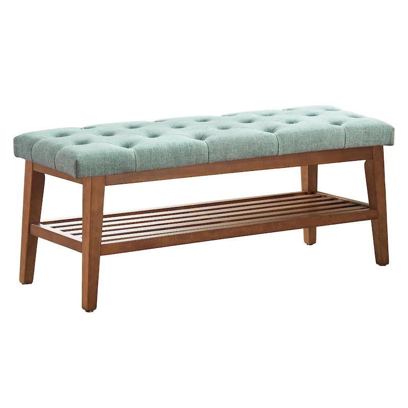 Banc à chaussures d'entrée, Banc de rangement en tissu et bois massif, Banc rembourré de 109 cm pour salon, chambres