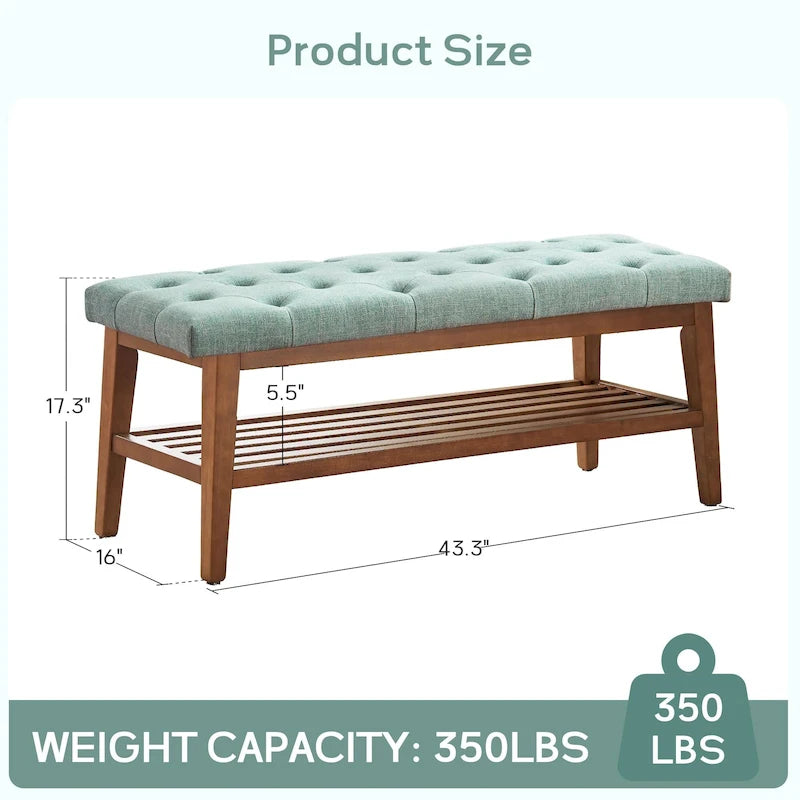 Banc à chaussures d'entrée, Banc de rangement en tissu et bois massif, Banc rembourré de 109 cm pour salon, chambres