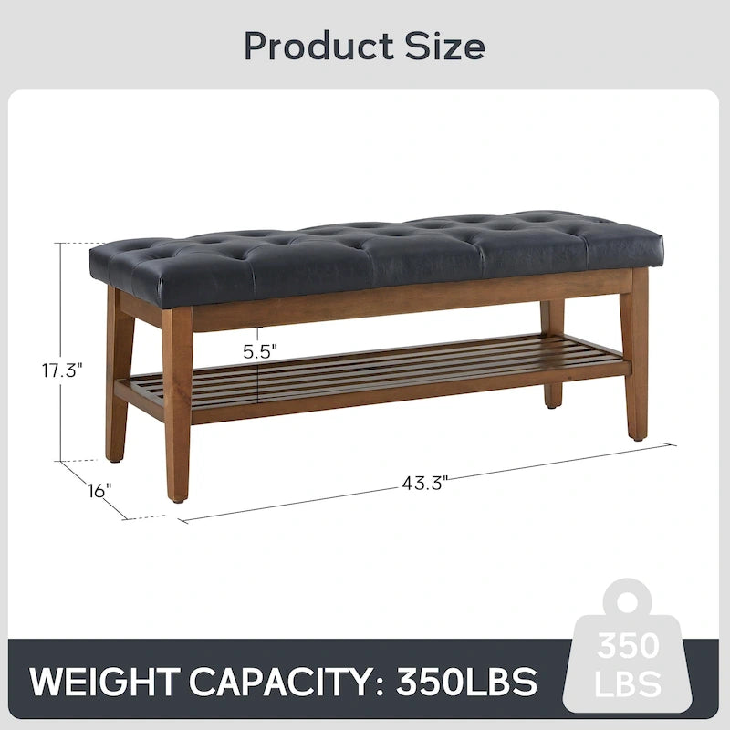 Banc à chaussures d'entrée, Banc de rangement en tissu et bois massif, Banc rembourré de 109 cm pour salon, chambres
