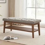 Banc à chaussures d'entrée, Banc de rangement en tissu et bois massif, Banc rembourré de 109 cm pour salon, chambres