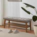 Banc à chaussures d'entrée, Banc de rangement en tissu et bois massif, Banc rembourré de 109 cm pour salon, chambres