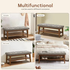 Banc à chaussures d'entrée, Banc de rangement en tissu et bois massif, Banc rembourré de 109 cm pour salon, chambres