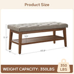 Banc à chaussures d'entrée, Banc de rangement en tissu et bois massif, Banc rembourré de 109 cm pour salon, chambres