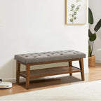 Banc à chaussures d'entrée, Banc de rangement en tissu et bois massif, Banc rembourré de 109 cm pour salon, chambres