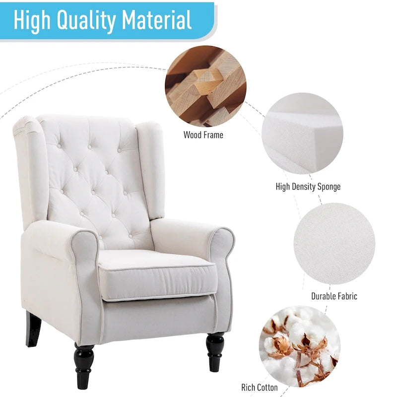 Fauteuil d'appoint capitonné avec pieds en bois
