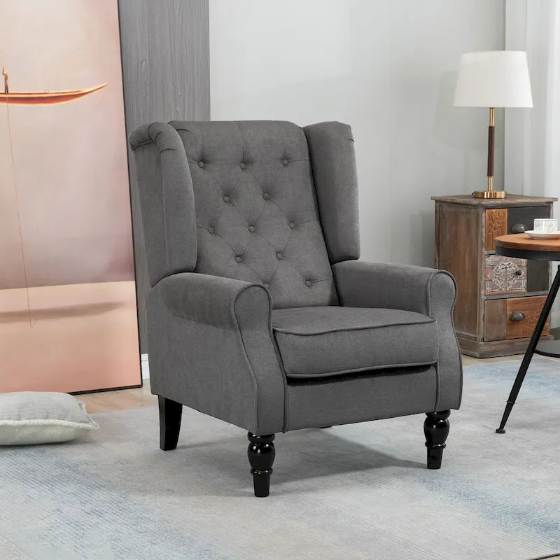 Fauteuil d'appoint capitonné avec pieds en bois