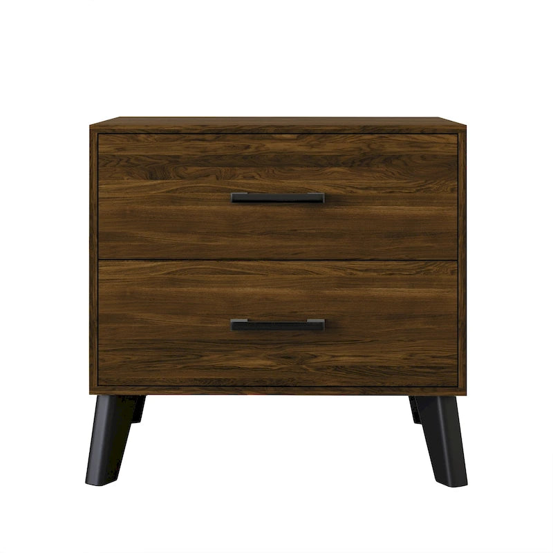 Table de chevet en bois de style classique à 2 tiroirs