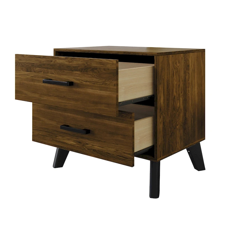 Table de chevet en bois de style classique à 2 tiroirs