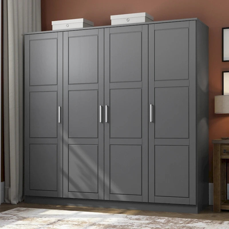 Armoire 4 portes en bois massif avec portes en bois massif ou portes miroir