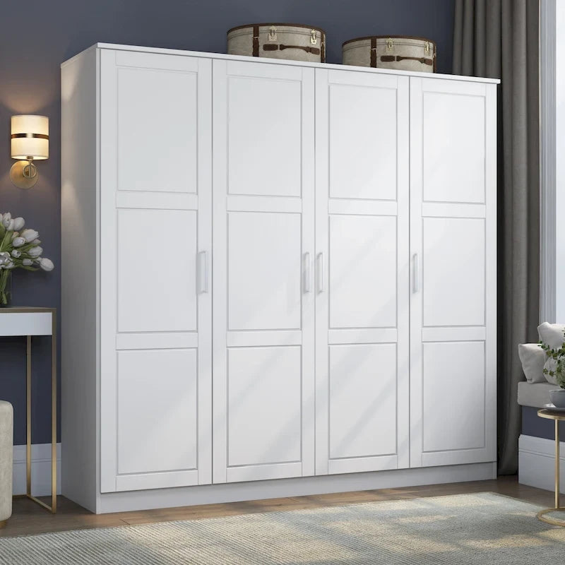 Armoire 4 portes en bois massif avec portes en bois massif ou portes miroir