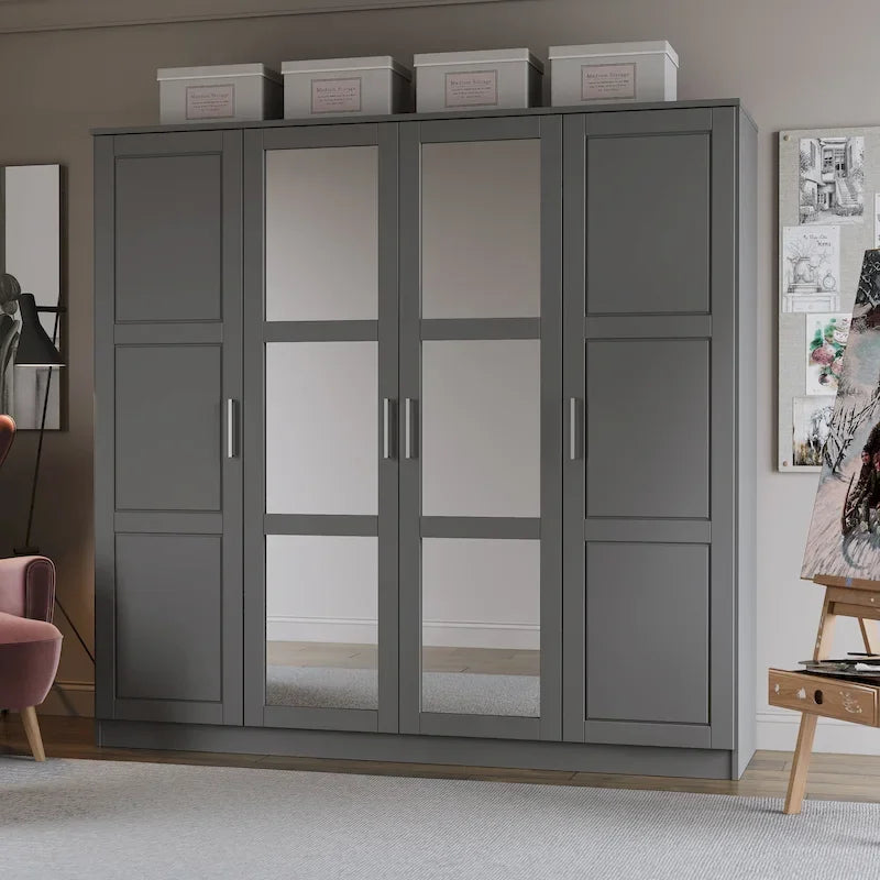 Armoire 4 portes en bois massif avec portes en bois massif ou portes miroir