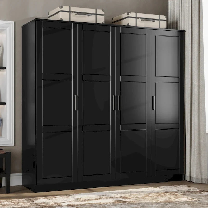 Armoire 4 portes en bois massif avec portes en bois massif ou portes miroir