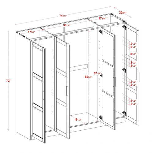 Armoire 4 portes en bois massif avec portes en bois massif ou portes miroir