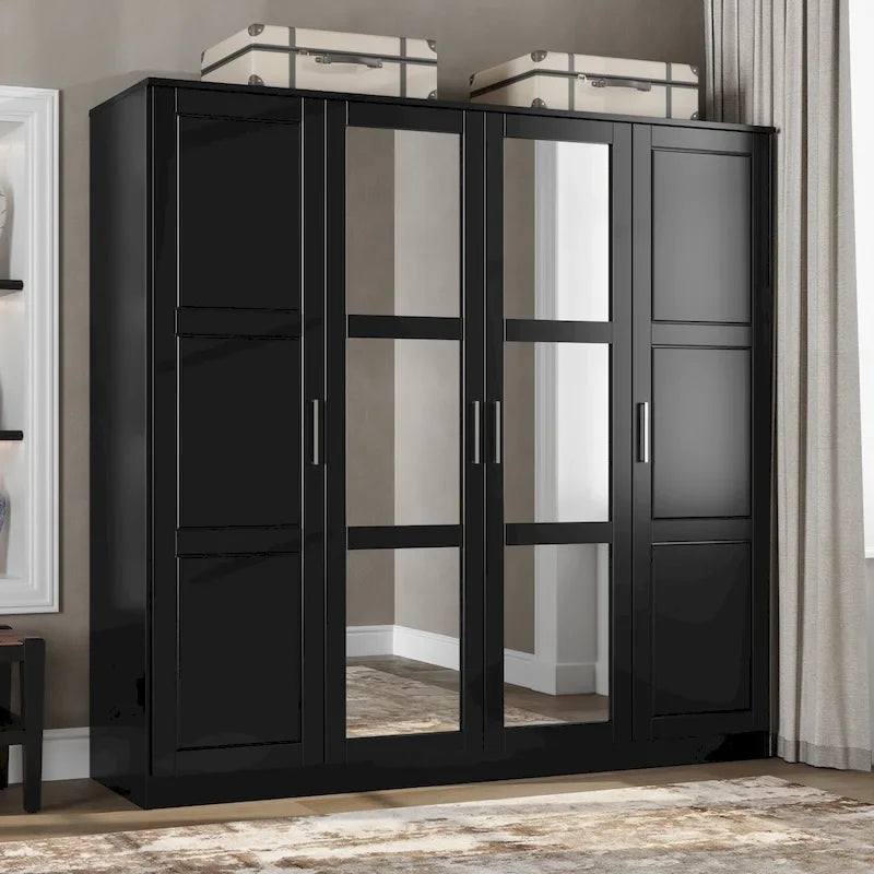 Armoire 4 portes en bois massif avec portes en bois massif ou portes miroir