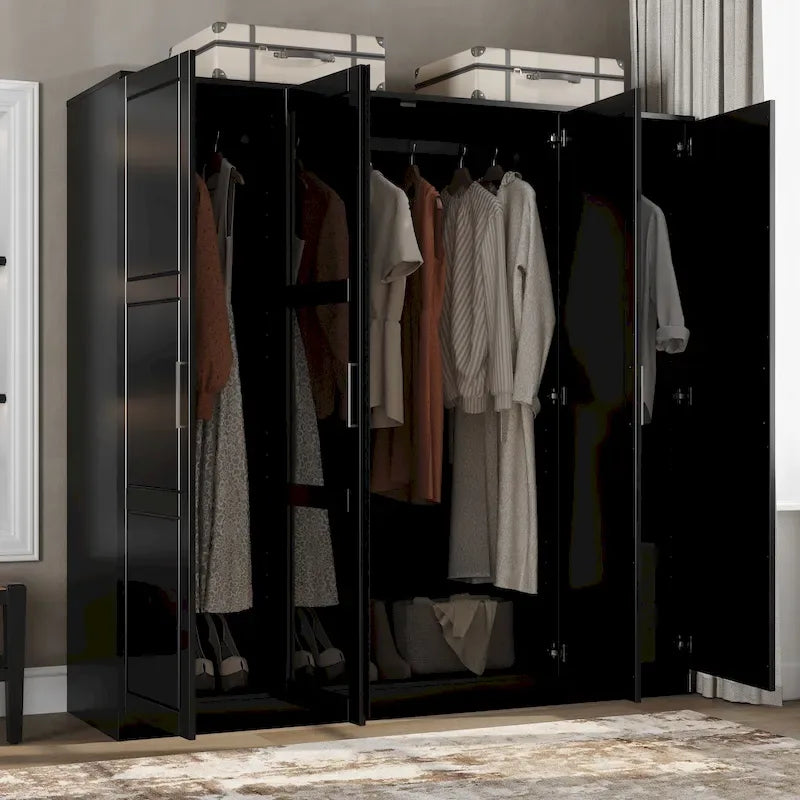 Armoire 4 portes en bois massif avec portes en bois massif ou portes miroir