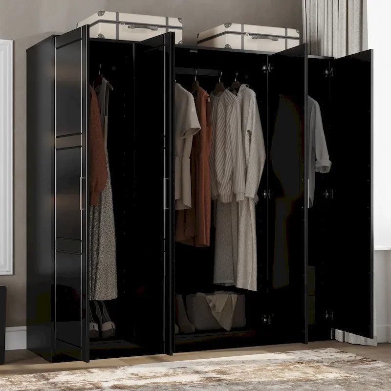 Armoire 4 portes en bois massif avec portes en bois massif ou portes miroir