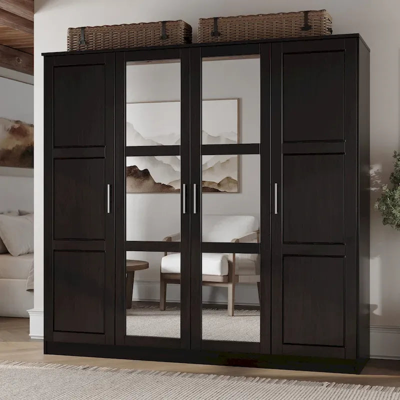 Armoire 4 portes en bois massif avec portes en bois massif ou portes miroir