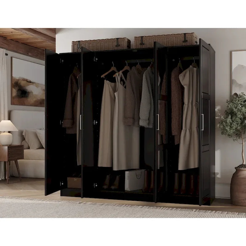 Armoire 4 portes en bois massif avec portes en bois massif ou portes miroir