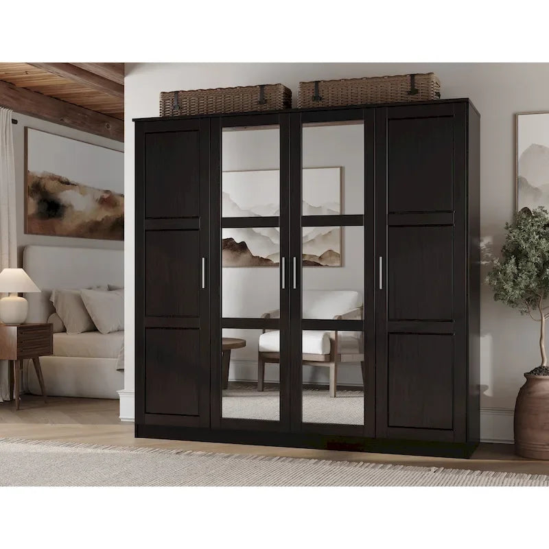 Armoire 4 portes en bois massif avec portes en bois massif ou portes miroir
