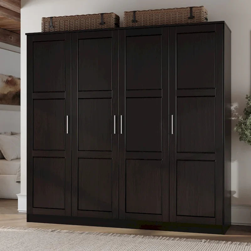 Armoire 4 portes en bois massif avec portes en bois massif ou portes miroir